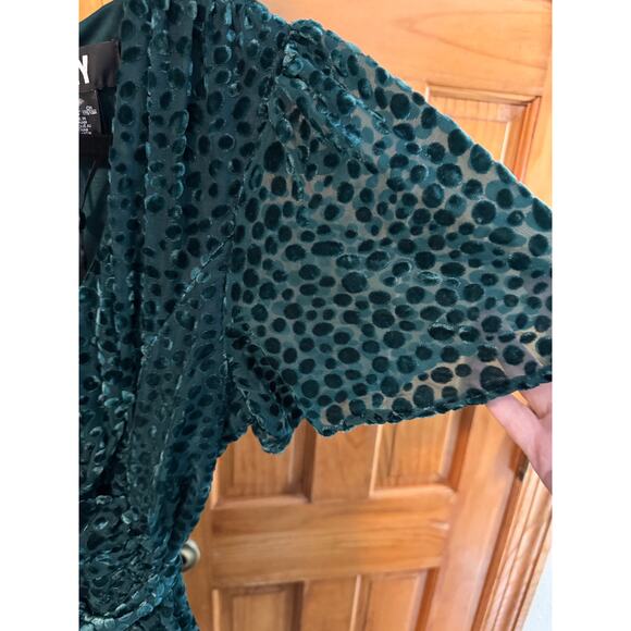 DKNY Burnout Velvet Flutter-Sleeve Midi Dress Size 12 Green NWT - Picture 5 of 12